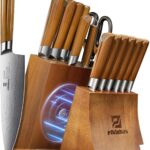 Kitchen Knife Sets With Block, Piklohas 15 Pieces Knife Sets With Magnetic Detachable Knife Holder, High Carbon Steel Damascus Pattern Chef Knife Set With Steak Knives, Ideal For House Warming Gift