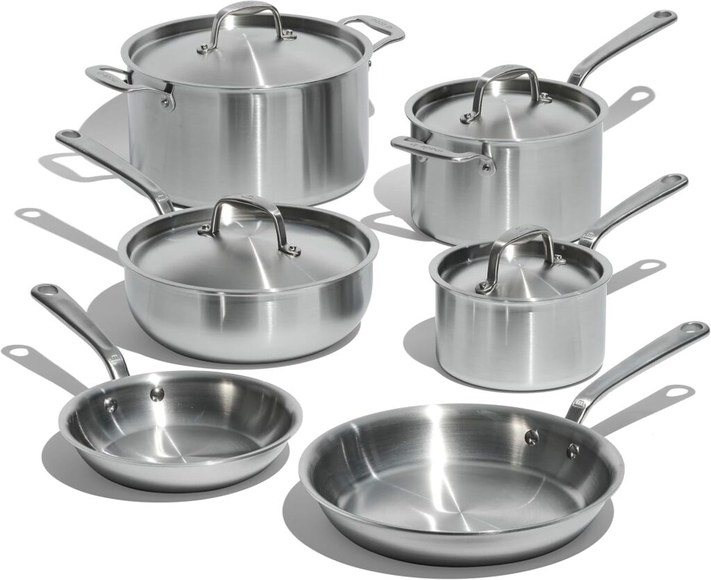Made In Cookware – 10 Piece Stainless Steel Pot and Pan Set – 5 Ply Clad – Includes Stainless Steel Frying Pans, Saucepans, Saucier and Stock Pot W/Lid – Professional Cookware – Crafted in Italy