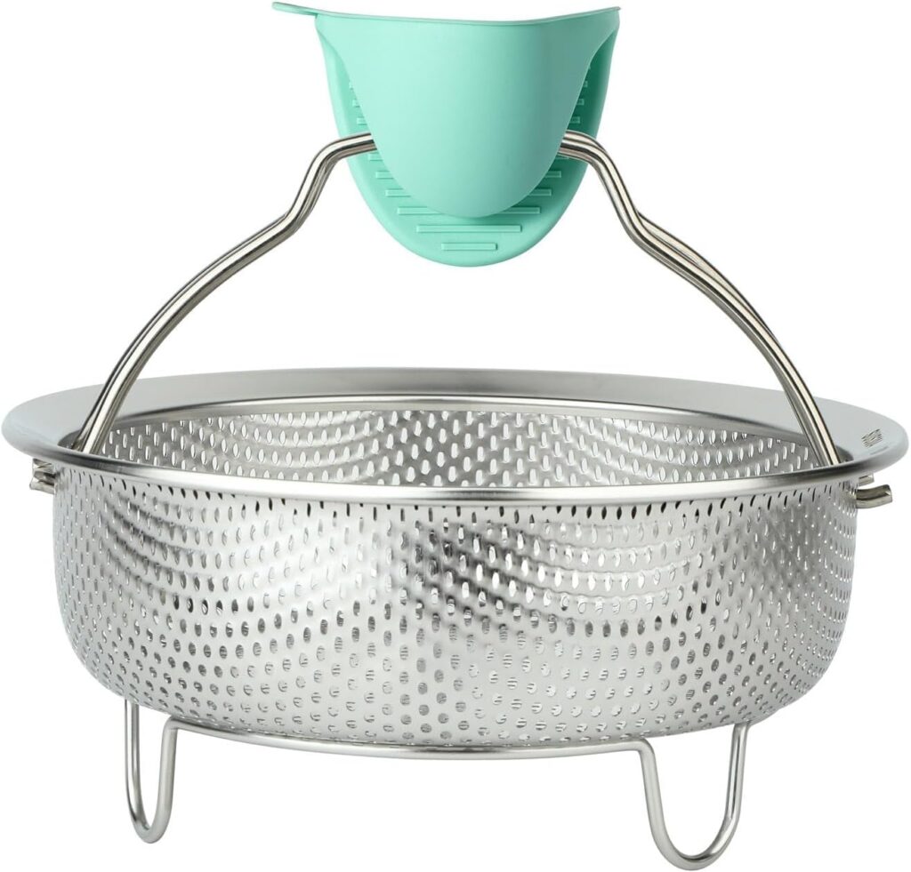 Stainless Steel Steamer Basket – Vegetable & Dumpling Steamer Insert for Pots, Instant Pot Accessories with Handles & Feet, Multi-Purpose Mesh Strainer for Cooking, Fruits (Silvery, Medium)