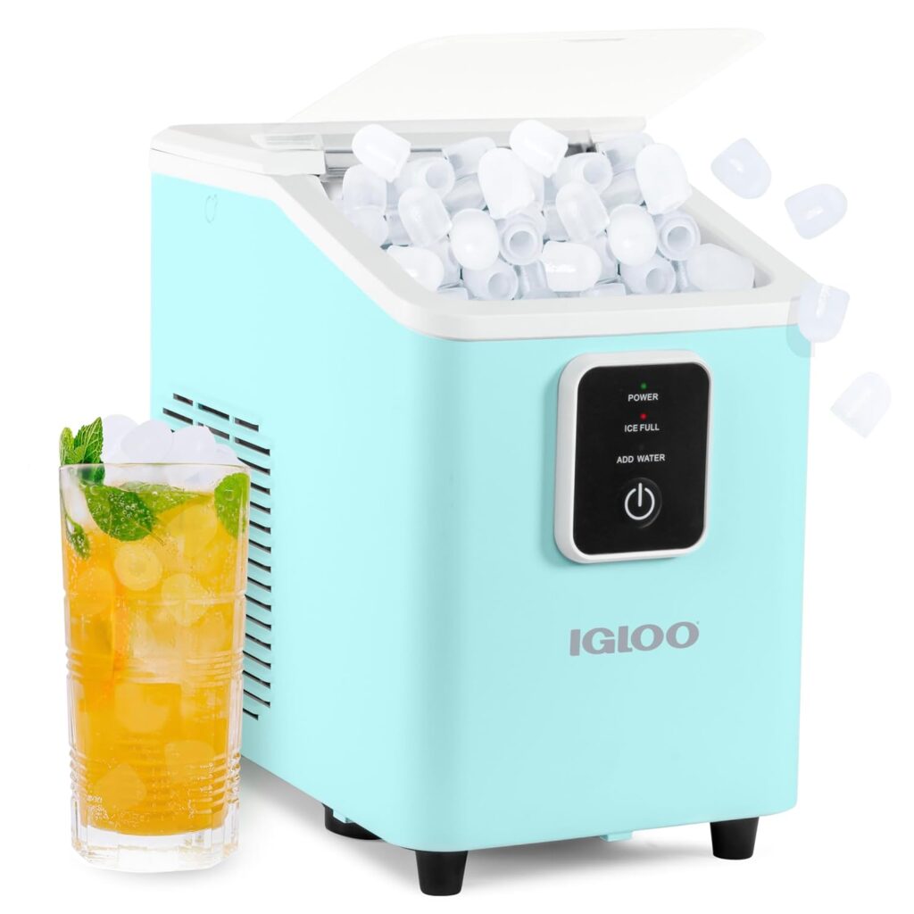 Igloo Self-Cleaning Countertop Ice Maker – Compact and Portable – Creates 26 lbs. Per Day, 8 Pieces Ready Every 7-8 Minutes – Includes Ice Scoop and Basket – Aqua