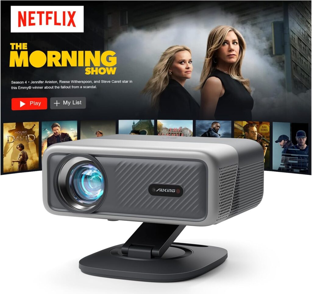 [2200ANSI & Built-in Netflix] 4K Projector with WiFi and Bluetooth,3D Dolby Audio and Auto Focus Smart Projector, AuKing Outdoor Movie Home Theater Proyector with Omni-Adjustable Stand