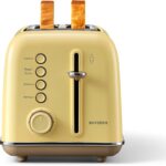 BUYDEEM DT620 2-Slice Toaster, Extra Wide Slots, Retro Stainless Steel with High Lift Lever, Bagel and Muffin Function, Removal Crumb Tray, 7-Shade Settings,Mellow Yellow