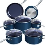 Nuwave Healthy Duralon Blue Ceramic Nonstick Cookware Set, Diamond Infused Scratch-Resistant, PFAS Free, Dishwasher & Oven Safe, Induction Ready & Evenly Heats, Tempered Glass Lids & Stay-Cool Handles