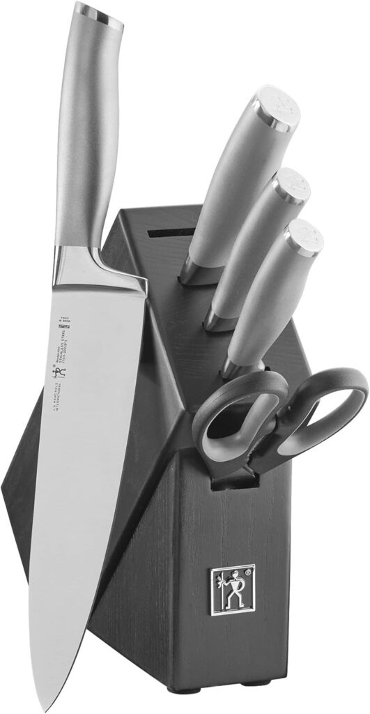 Henckels International Modernist 6-pc Knife Block Set | Paring Knife, Serrated Utility Knife, Utility Knife, Chef’s Knife & Kitchen Shears