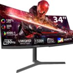 34 Inch Curved Monitor 180Hz, UWQHD 3440x1440p Ultrawide Gaming Monitor R1500 with Speaker, PIP/PBP, 4000:1 Contrast, sRGB126%, HDR, FreeSync & G-SYNC, 1ms(MPRT), HDMI/DP Port, Adjustable Stand, VESA