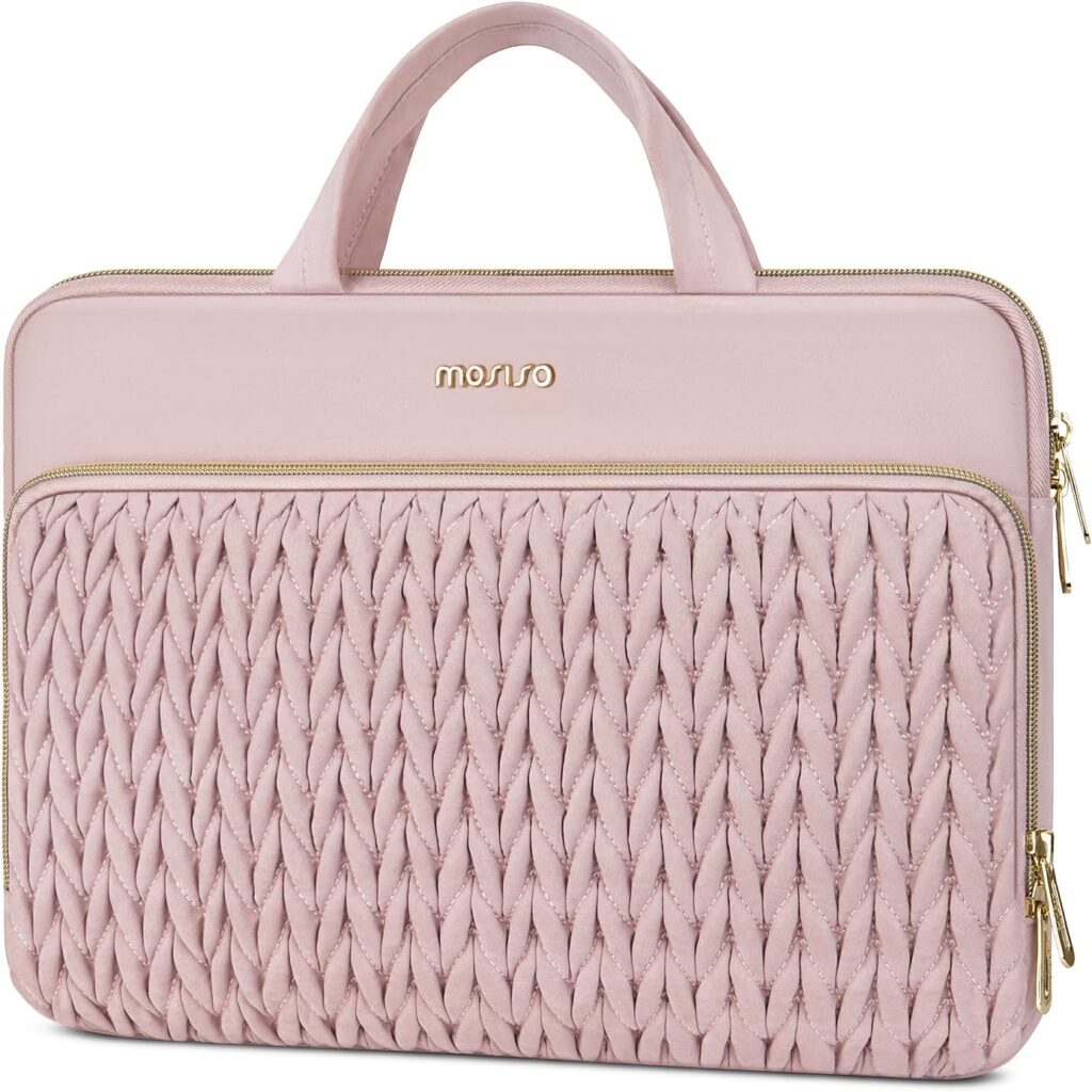 MOSISO 13.3 inch Laptop Case, 13-13.3 inch Laptop Sleeve Compatible with MacBook Air 13 13.6 M4 M3 M2 M1/Pro 13/14, HP Dell Lenovo ASUS, Wheat Ear Quilted Carrying Bag Cover with Handle&Pocket, Pink