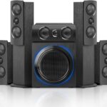 5.1 Surround Sound Speaker System with 6.5″ Subwoofer Stereo, Home Theater System with Five 1″ Tweeters and Ten 2.5″ Mids, Supports RCA/BT/Optical Inputs for TV PCs, Black Textured Wood Case
