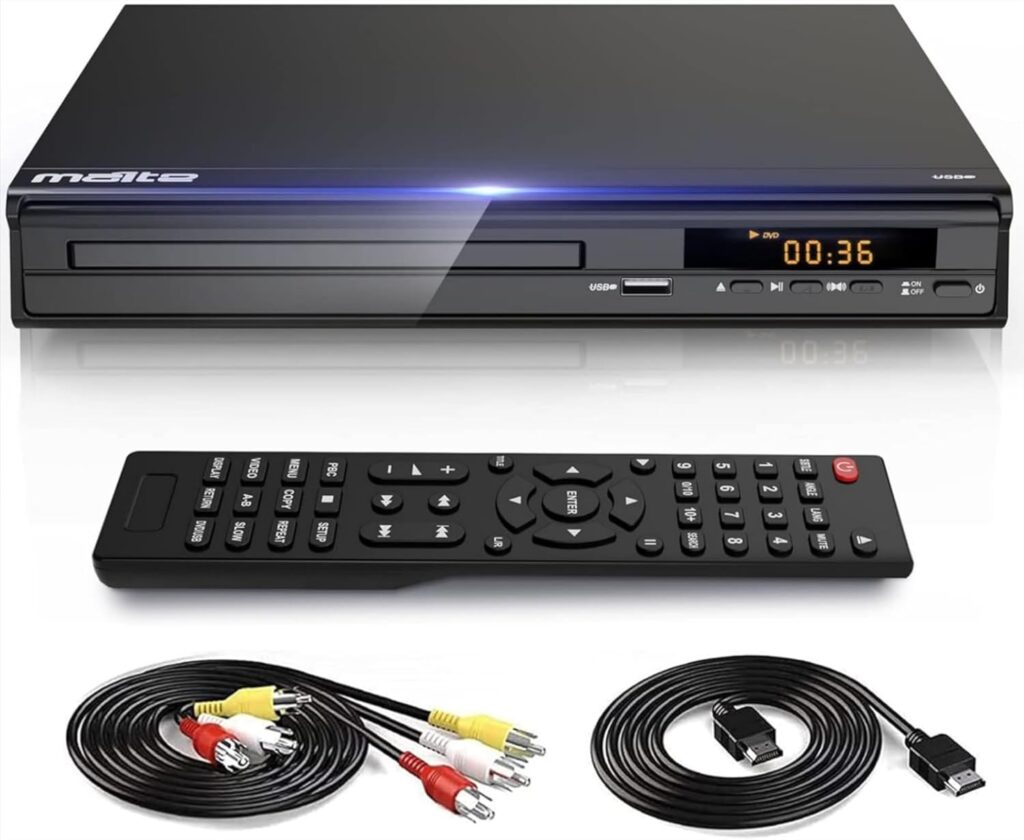 DVD Player, HDMI AV Output, All Region Free CD DVD Players for TV, DVD Players with NTSC/PAL System, Supports Mic’s & USB Input, Package Includes HDMI/RCA Cables and Remote Control