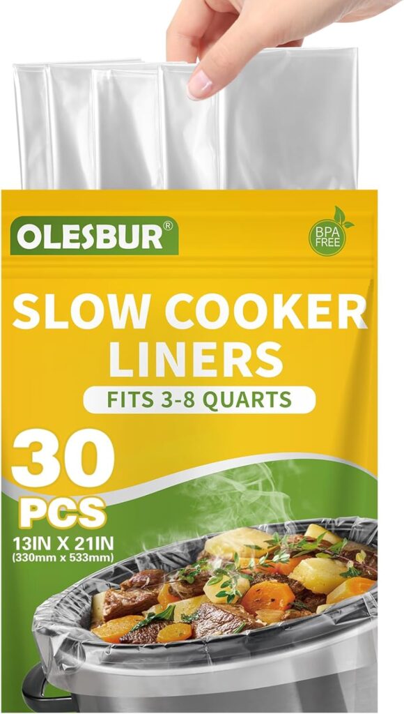 30 Count Slow Cooker Liners, 13″x21″, Fits 3-8 Quarts, Disposable Pot Liners Compatible with Crockpot, Oval Large Size, BPA-Free Cooking Bags, Kitchen Accessories, Cook with Ease