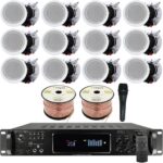 Vaiyer Home Stereo System Kit – 7.2 Channel 4500 Watts Bluetooth Amplifier with 12 Qty of 6.5″ Ceiling Speakers 200W Each, Mic, 16 AWG 500 ft. Speaker Wire & Remote for Home, Bar, Office, Restaurant