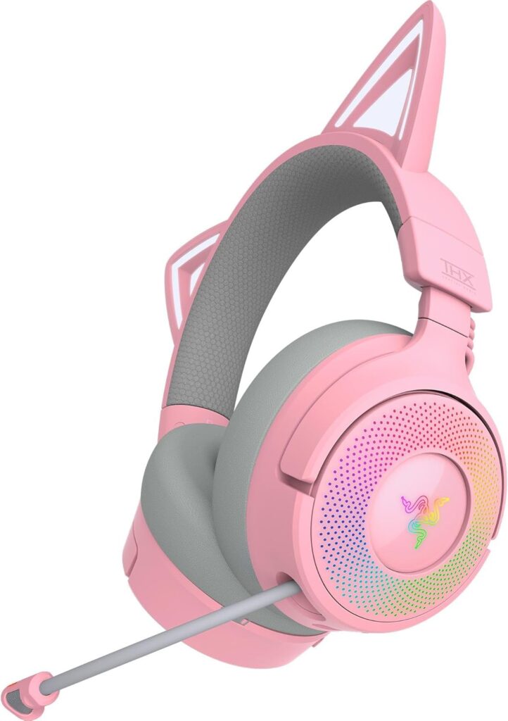 Razer Kraken Kitty V3 Pro Wireless RGB Gaming Headset: Chroma RGB Kitty Ears – 2.4 GHz, Bluetooth 5.3, USB A – Super Wideband Mic – 40mm Drivers – THX Spatial Audio – Comfortable Ear Cushions – Pink