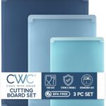 COOK WITH COLOR Extra Large Cutting Board Set, Jumbo-Sized Boards with Rubber Border for Enhanced Cooking Experience, 3-Piece, Blue