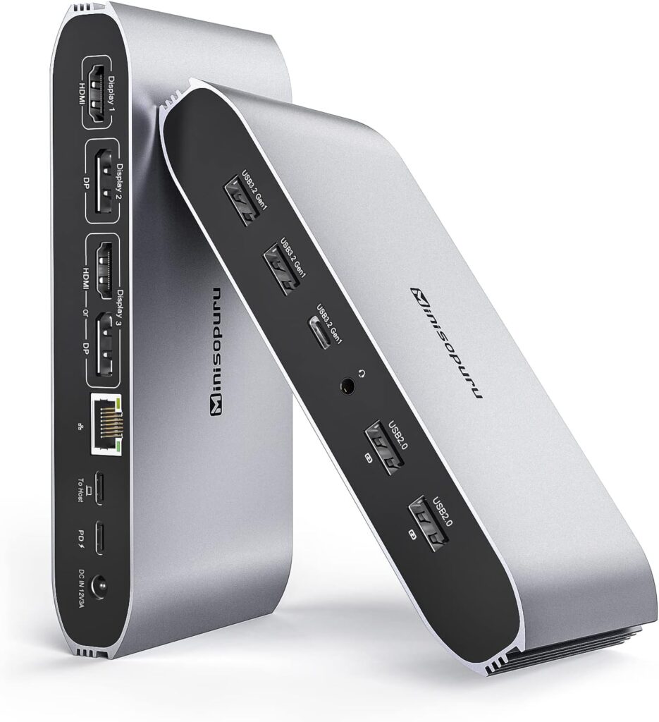 Minisopuru Displaylink Triple Display Docking Station for MacBook M1/M2/M3/M4/Windows,DisplayLink Docking Station with 2 HDMI & 2 DisplayPort,100W Charge, USB-C Data, Ethernet, Audio, 4 USBA Ports