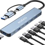 USB Hub 3.0,USB C hub,USB hub with USB C Multiport Adapter, USB Splitter with 1xUSB 3.0,4xUSB2.0,2 x USB C,USB c hub for MacBook Pro/PC/Laptop/Tablet Devices (Grey 7in1)