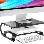 WALI Monitor Stand Riser, Computer Desktop Stand Riser Holder, Vented Metal 2 Tier Desk Shelf for Desk Organizer (STT001B), 1 Pack, Black
