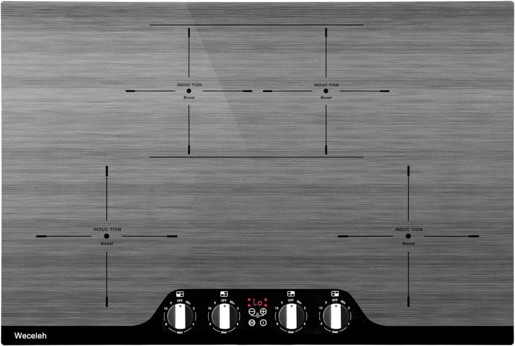 Induction Cooktop 4 Burners 30 Inch Built in Induction Stove Top with Knob Control, Booster, Bridging Function, Safety Lock, 99 Min Timer, Over-Temperature, 7800W, Marble Top