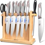Japanese Knives Set for Kitchen, Magnetic Knife Set with Block and Sharpener, Stainless Steel Knife Set as Gift for Couple, Wedding, Women or Mom with Gift Box, 14 PCS Redd Dot