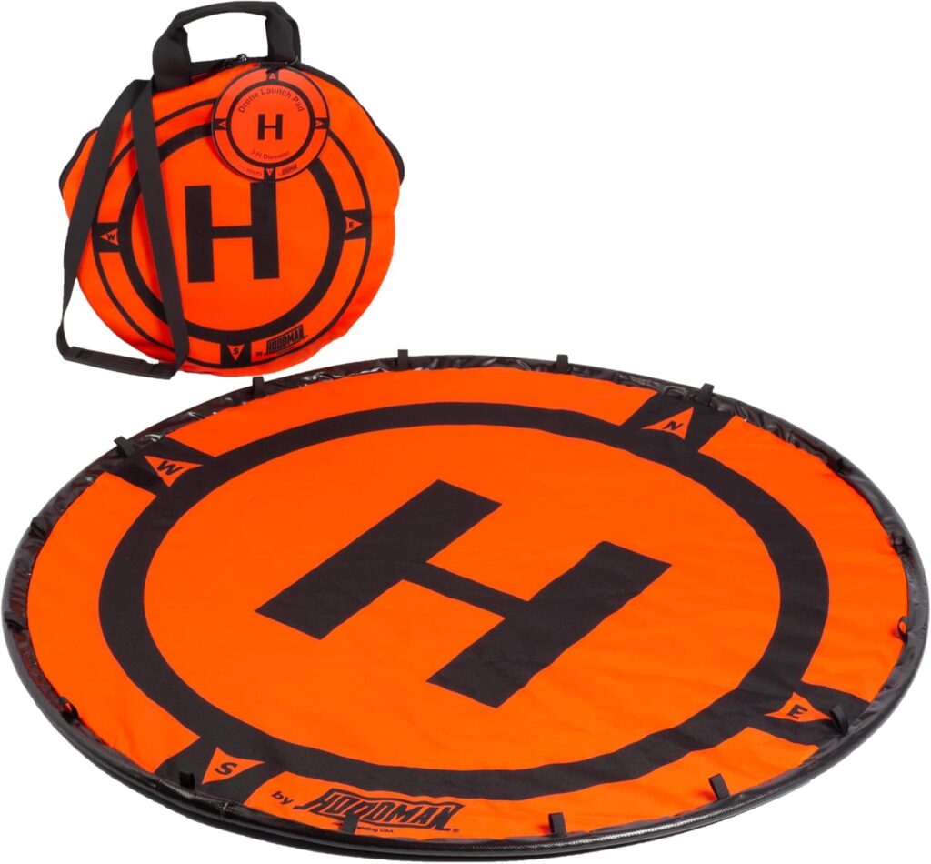 Hoodman 3 Foot Weighted UAV Drone Landing Pad – fits Matrice 4E, Mini 4 Pro, mini 3 pro, mavic, spark – Durable, No Stakes Required, collapses to 1/3 of deployed size