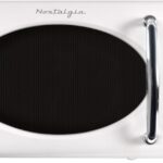 Nostalgia Retro Microwave Oven – 0.7 Cu Ft, 700-Watt Countertop Size with Glass Turntable, Child Safety Lock, 8 Auto-Cook Programs, Digital Clock – White