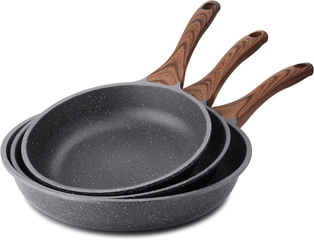 SENSARTE Nonstick Frying Pan Skillets, Swiss Granite Coating Omelette Pans, Healthy Cookware Chef’s Pan, Free of Intentionally Added PFOA (9.5+11+12.5 Inch)