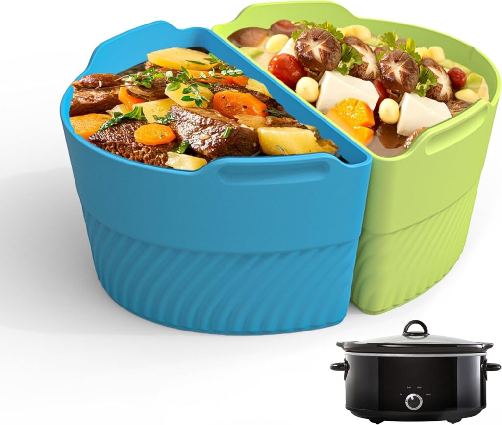 Silicone Slow Cooker Liners Compatible With Crock Pot 6-8 QT,Slow Cooker Divider Allows Cooking Two Different Meals At Once Time,(Green)