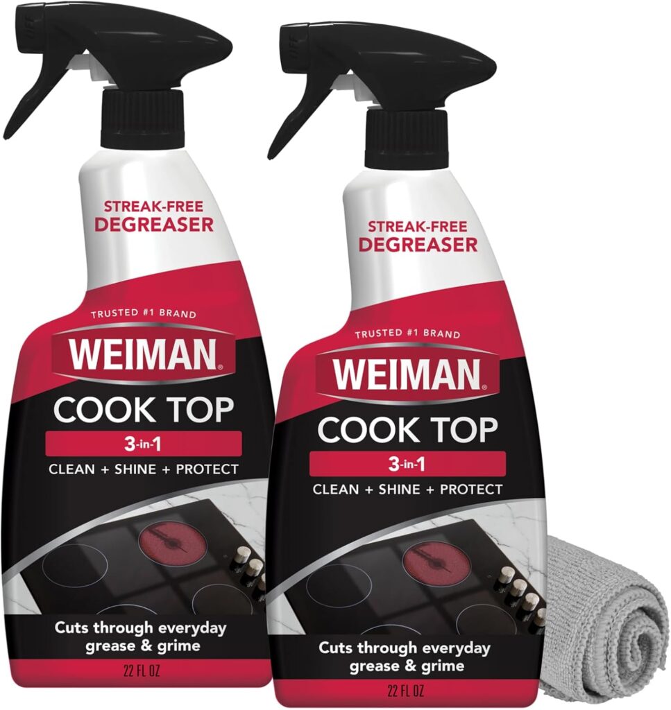 Weiman Cooktop and Stovetop Daily Cleaner Spray, Streak-Free, Non-Abrasive – 2 Pack, 22 oz with Micro Fiber Buffing Towel Included