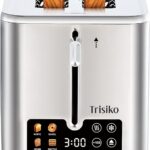 Trisiko® Touch Screen Toaster 2 Slice, Stainless Steel Smart Toaster with Digital Timer, 1.38″ Extra-Wide Slots for Bread& Bagel,with Reheat, Defrost, Cancel, +15s Boost, Great for Home, Office, Dorm