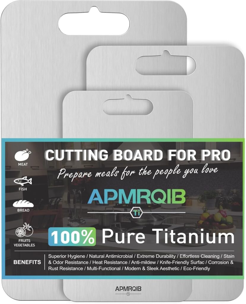 Titanium Cutting Board Set of 3,100% Pure Titanium Cutting Boards for Kitchen, Double Sided Non Toxic Cutting Board, Ideal Charcuterie & Chopping for Meat, Hygiene Durable Dishwasher(S+M+L)