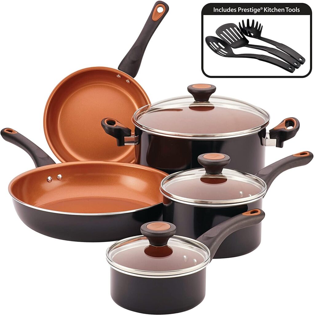 Farberware 10365 Glide Dishwasher Safe Nonstick Cookware Set / Pots and Pans Set – 11 Piece, Black