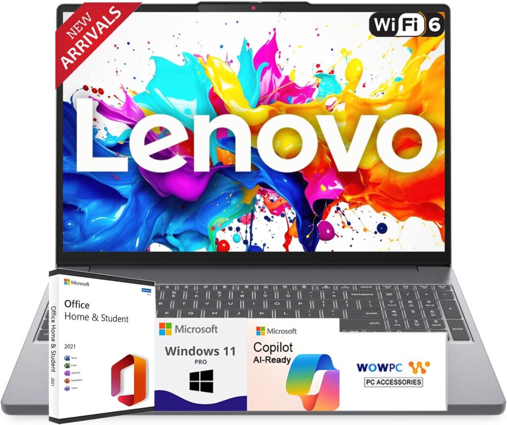 Lenovo Newly Released 16″ Business Laptop(2025/2026 Edition) with Microsoft Office, Intel Core i7-13620H, 16GB RAM, 1TB SSD, Ultra Quiet Design, Long Battery Life, WiFi 6, Windows 11 Pro-WOWPC