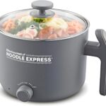 Elite Gourmet NOODLE EXPRESS™ Hot Pot, Prepare Ramen, Rice, Soups, Stews, Boil Water, Stainless-Steel Interior, Glass Lid, High/Low/Off Settings, Grey