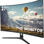 CRUA 27″ Curved Monitor, FHD(1920x1080P) VA Panel, 100HZ, 120% sRGB Professional Computer Monitor, Narrow Bezels on Three Sides, Blue Light Filter, Office and Dormitory(HDMI, VGA)-Black