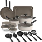 bella 21 Piece Kitchen Set with EverGood™ Ceramic Nonstick Coating​, Dishwasher & Oven Safe, All Stovetops Compatible, Tempered Glass Lids & Cool Touch Handles, Oatmilk