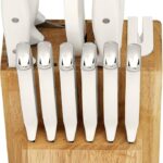 Farberware Edgekeeper Triple Riveted Knife Block Set with Built in Sharpener, 14-Piece, White