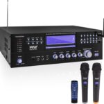 Pyle 4-Channel Wireless Microphone Amplifier System – Home Audio Stereo Receiver with CD/DVD Player, Dual UHF Mics, MP3/USB Playback, AM/FM Radio, Bluetooth Connectivity, Rack Mountable