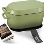 Kook Dutch Oven, for Bread Baking, Sourdough Loaf Pan, Dual Handles, Enameled Cast Iron, with Sling, Dishwasher Safe, 3.4 Qt, Sage Ombre