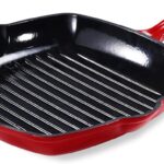 CAROTE 10″ Cast Iron Grill Pan Skillet Frying Pan, Oven, Stovetop, Grill, Campfire & Induction Compatible, Durable, Non-Toxic, Even-Heating Cookware, Red, Square