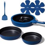 CAROTE 8Pcs Non Stick Frying Pans Set 3 Sizes(8,10,12 Inch), Kitchen Nonstick Skillets with Detachable Handle, Cooking Pan with lid, Oven Safe, Induction Cookware, Stackable Kitchen Set, Blue