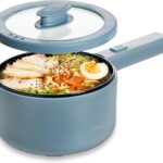 COOK WITH COLOR Electric Hot Pot, 1.6L Mini Cooker, 700W Power, Non-Stick Surface, Thermal Cut-Out Protection, Perfect for Rice, Noodles, Soups, Stews, Dorms, Apartments, and Small Kitchens, Blue Grey