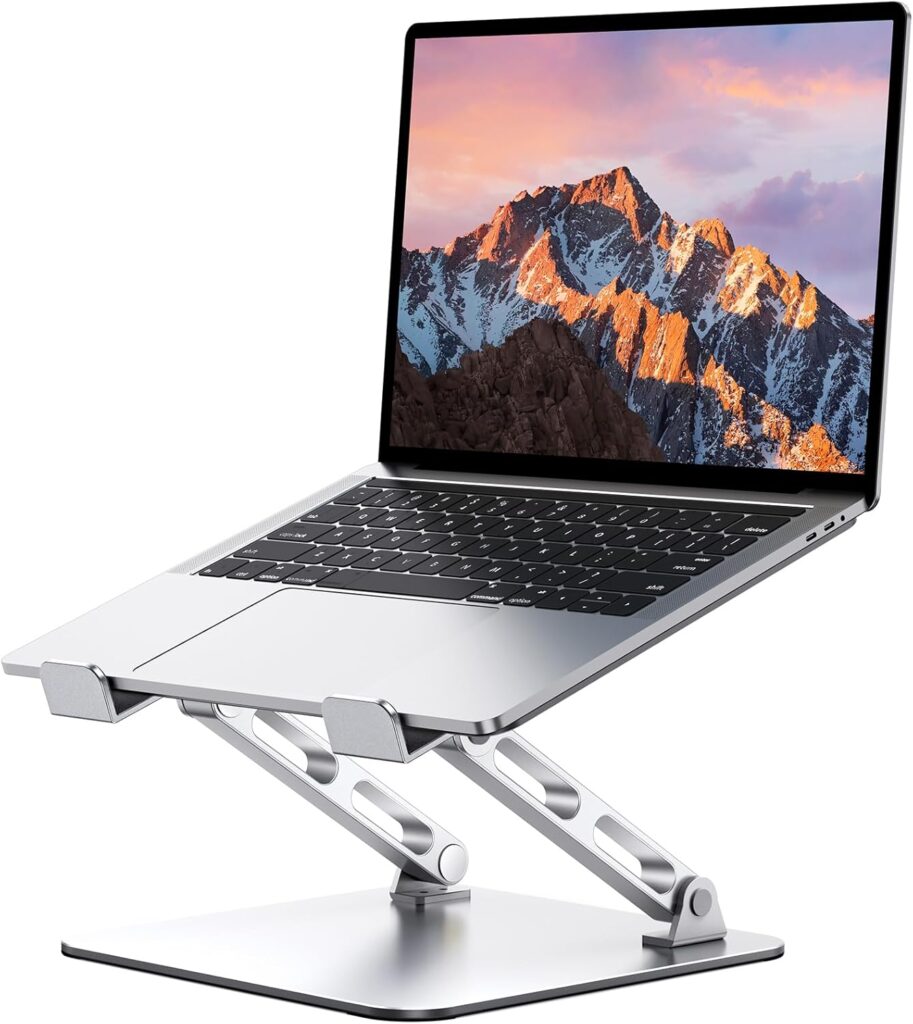 Ergonomic Laptop Stand, Dual-Bar Support & Height Adjustable Laptop Riser Holder for Desk, Ventilated & Portable Computer Notebook Stand Mount, Compatible with MacBook Air Pro/Dell/HP (10″-16″)
