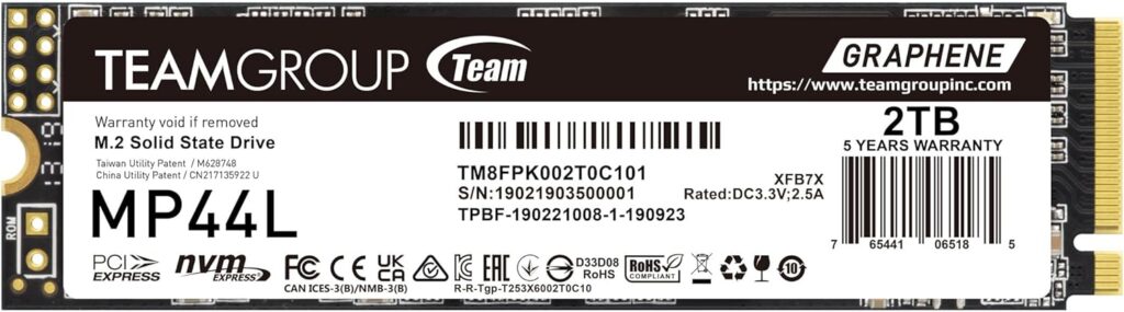 TEAMGROUP MP44L 2TB SLC Cache NVMe 1.4 PCIe Gen 4×4 M.2 2280 Laptop&Desktop SSD (R/W Speed up to 4800/4400MB/s) TM8FPK002T0C101