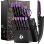 Knife Set – 15 PCS Kitchen Knife Set with Built-in Knife Sharpener Block – Stainless Steel Knife Block Set – Dishwasher Safe, Christmas Elegant Box for Men Women