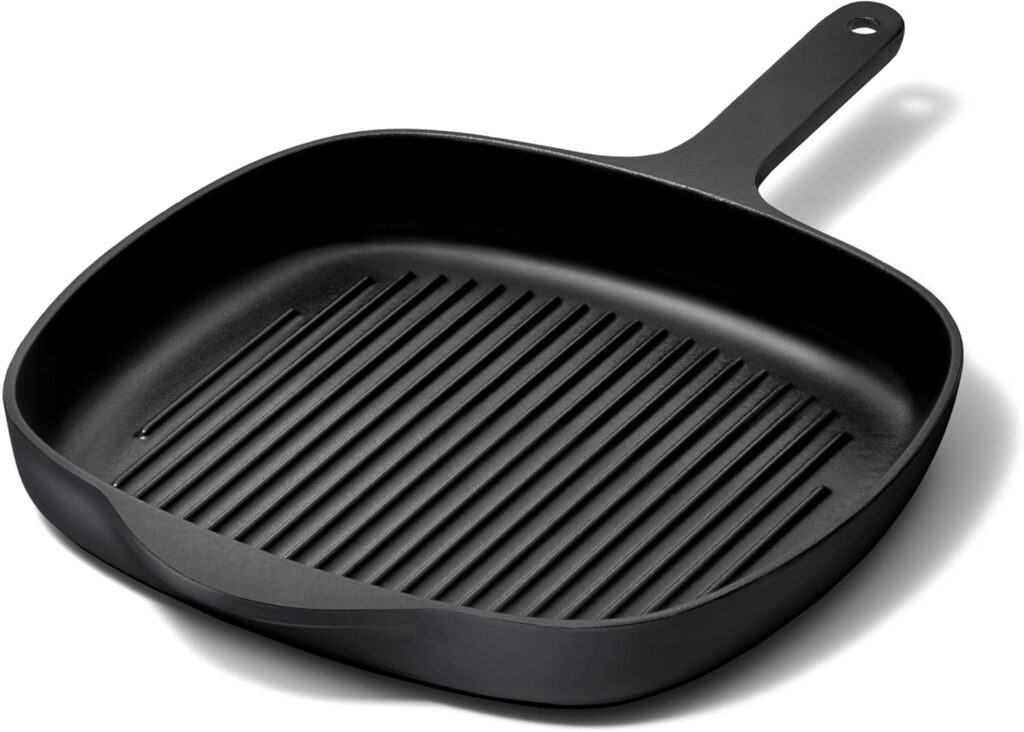 Caraway Enameled Cast Iron Grill Pan – 10.5” Grill Pan for Stovetop Cooking – 3 Layer Enamel Coating – No Seasoning Required – Compatible With All Stovetops – Free From Forever Chemicals – Charcoal