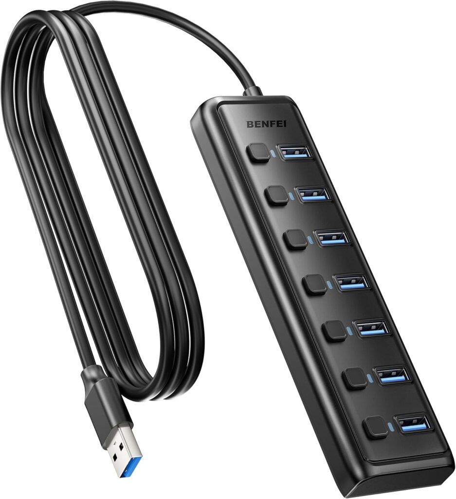 BENFEI USB 3.0 Hub 7-Port, Ultra-Slim Portable USB Splitter with 3.3ft Cable – Compatible with MacBook Pro/Air,Mac Pro, Mac Mini, iMac, Surface Pro, XPS, PC, Flash Drive, Mobile HDD (No Charging Port)