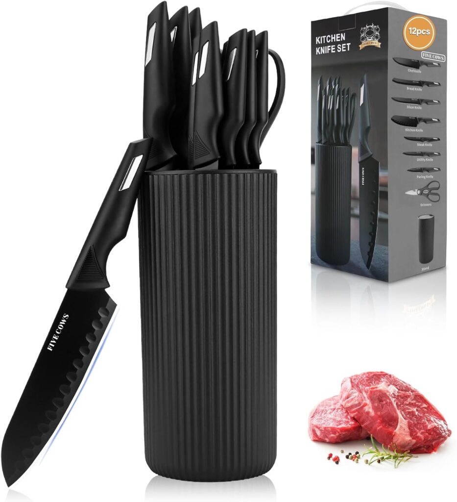Knife Set,12-Piece Premium Kitchen Knife Set with Universal Knives Block,Anti-Rust Non-Stick High-Carbon Stainless Steel Extra-Sharp Chef Knives for Kitchen,Dishwasher Safe,Non-slip Ergonomic Handle