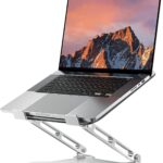 Adjustable Laptop Stand for Desk, Metal Foldable Laptop Riser, Ventilated Cooling Bracket, Ergonominc Computer Notebook Stand for Desk Compatible with 10-15.6“ Laptops, Silver