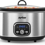 Programmable Slow Cooker with Delay Function, Portable Multi-Cooker for Family and Gatherings, 8.5 QT Food Warmer with Adjustable Temp, Warmer with Digital Timer, Dishwasher-Safe, Silver
