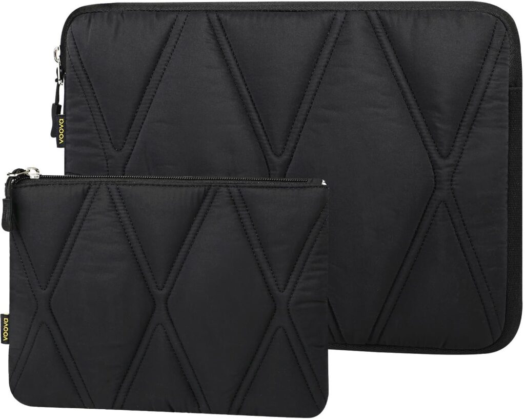 Voova Puffy Laptop Sleeve Case 15.6 16 Inch Compatible with MacBook Pro 16 M1/M2/M3/M4 Max 2019-2025, 15.6-16” Hp Lenovo Acer Asus, Cute Computer Cover Bag with Accessories Pouch, Black