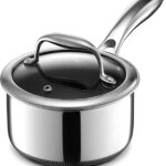 HexClad Hybrid Nonstick 1-Quart Saucepan with Tempered Glass Lid, Stay-Cool Handle, Dishwasher-Friendly, Oven-Safe Up to 900°F, Induction Ready, Compatible with All Cooktops