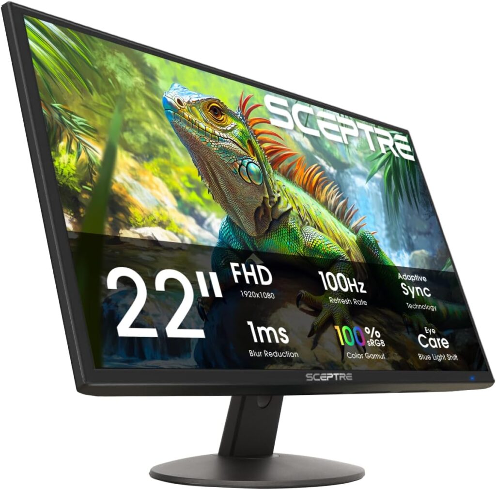 Sceptre New 22 inch Prime Monitor 100+Hz 100% sRGB HDMI x2 VGA Build-in Speakers, Machine Black 2026 (E225W-19203R Series)
